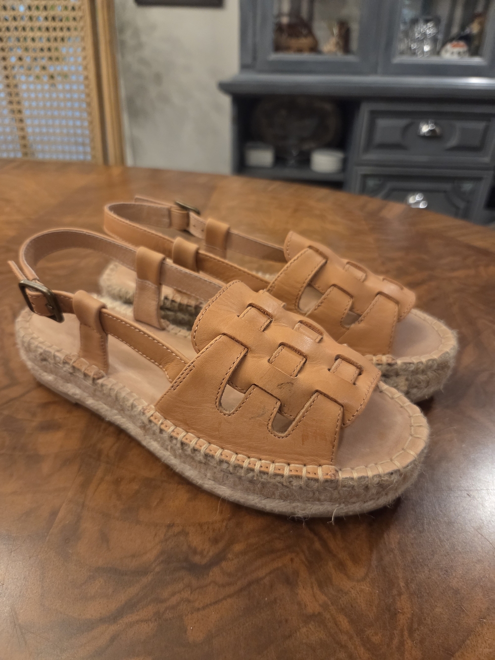 Soludos Tan Leather Espadrille Slingback Sandals